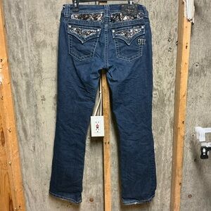 Miss Me Bootcut Blue Sequin Embellished Denim Jeans Embroidered Pockets Women